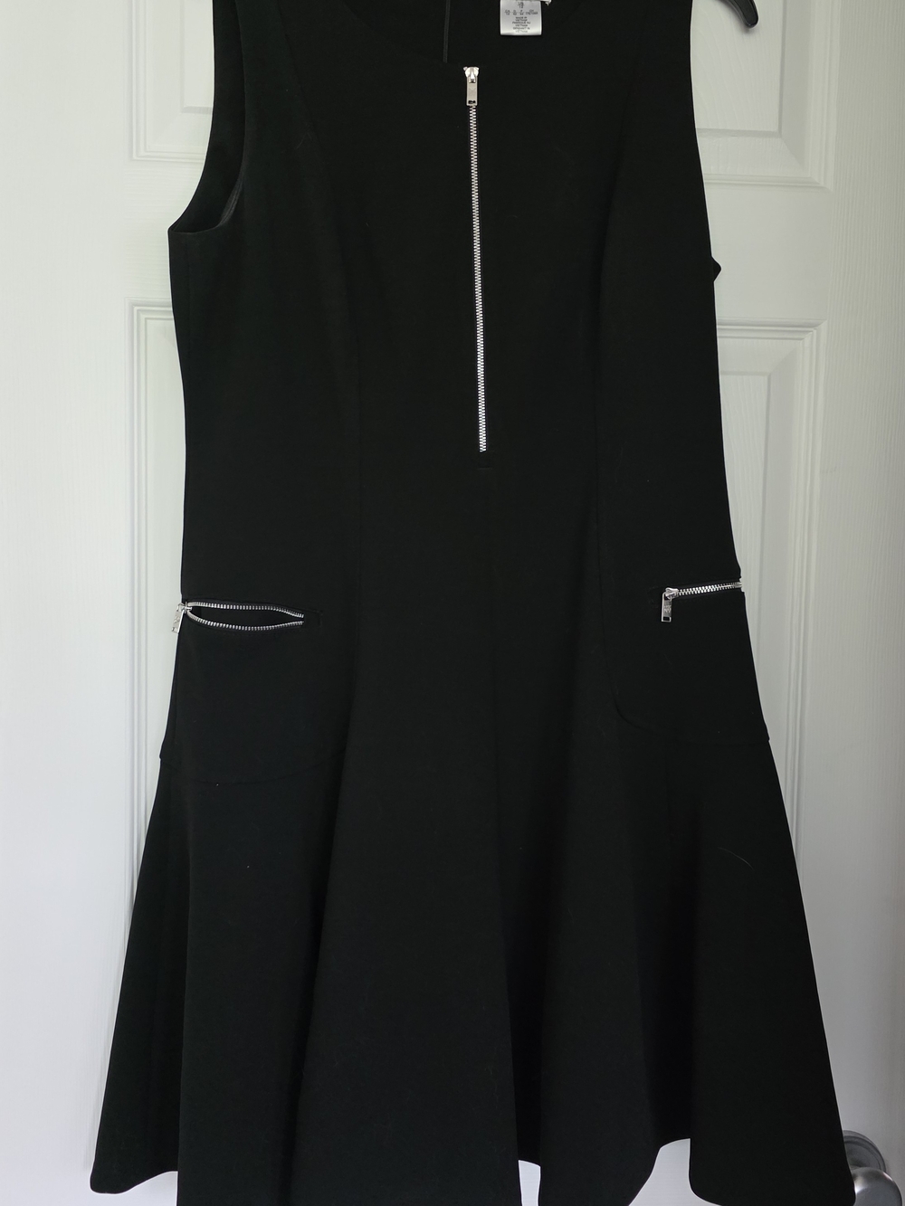 DKNY Black Sleeveless Fit-and-Flare Dress with Silver Zippers